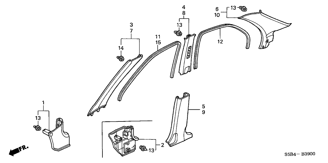 Honda 84161-S5A-013ZB Garnish Assy., L. Center Pillar (Upper) *YR169L* (MILD BEIGE)