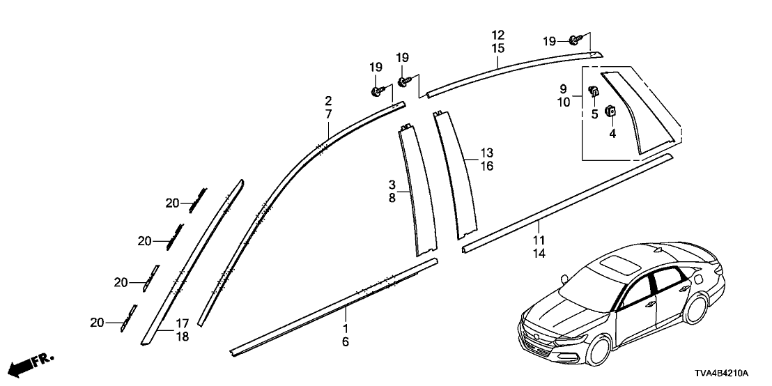 Honda 72925-TVA-A01 Molding Assy., R. RR. Door Sash