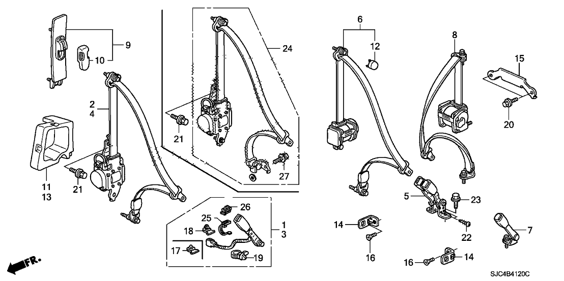 Honda 04818-SJC-A00ZD Tongue Set, L. FR. Seat Belt (Outer) (Typec) (Gray)