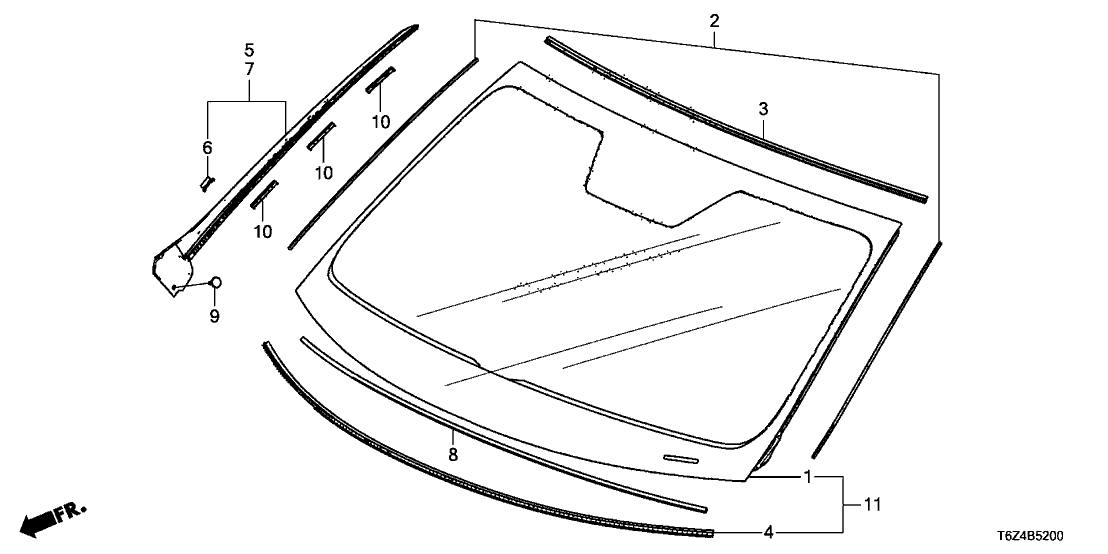 Honda 73111-T6Z-A11 Glass Set, Front Windshield (Green) (Pilkington)