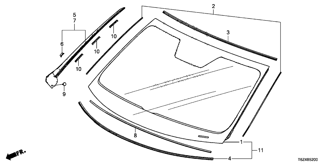 Honda 73111-T6Z-A21 GLASS SET, FR