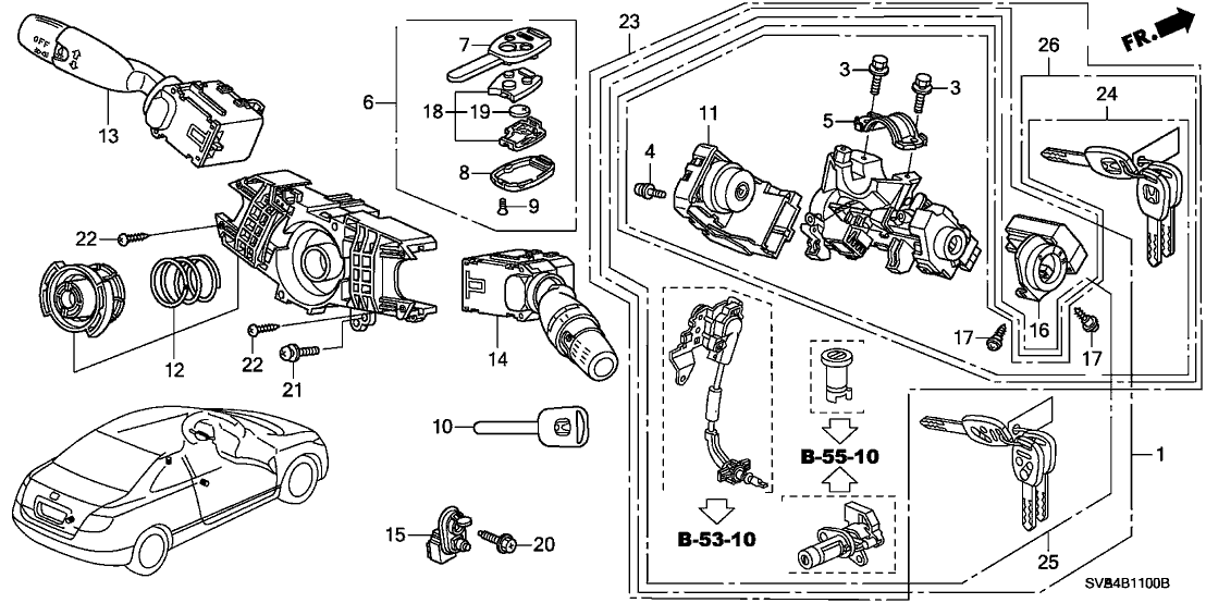 Honda 06350-SVA-A30 Cylinder Set, Key