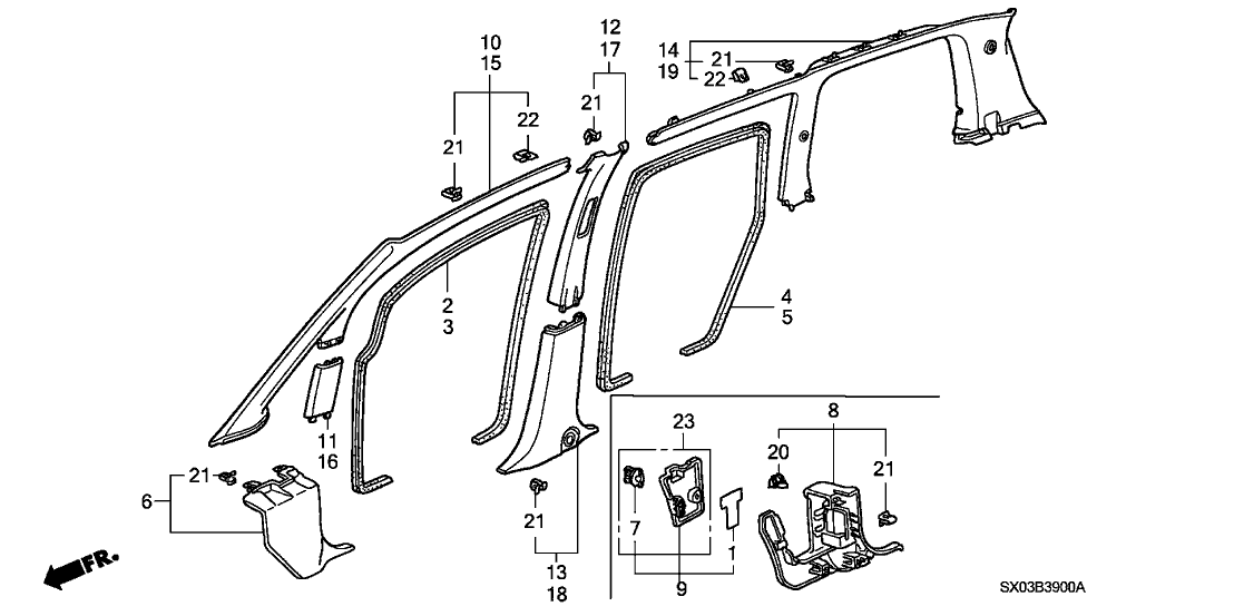 Honda 84171-SX0-J20ZD Garnish, L. Center Pillar (Lower) *G49L* (LIGHT FERN GREEN)