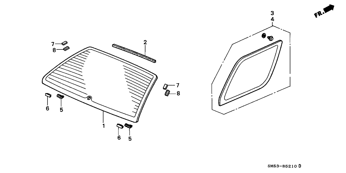 Honda 73500-SM5-A02 Glass, R. RR. Side (W/Rubber Molding) (Aptech)