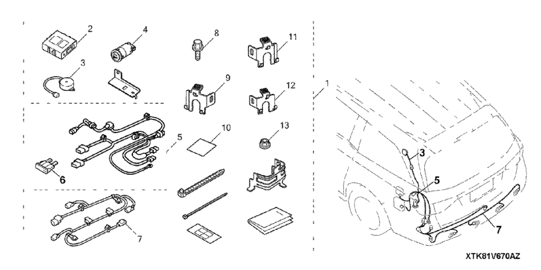 Honda 08V67-TK8-10031 Sub-Harness, Back-Up Sensor