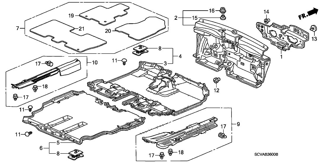 Honda 83302-SCV-A91ZA Carpet Assy., RR. Floor *NH167L* (GRAPHITE BLACK)