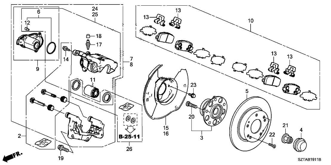 Honda 43018-T7D-010 Rear Caliper Sub-Assembly