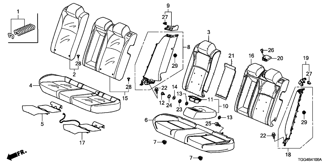 Honda 82180-TGG-A61ZA Armrest Assembly, Rear Seat Center (Deep Black) (Leather)