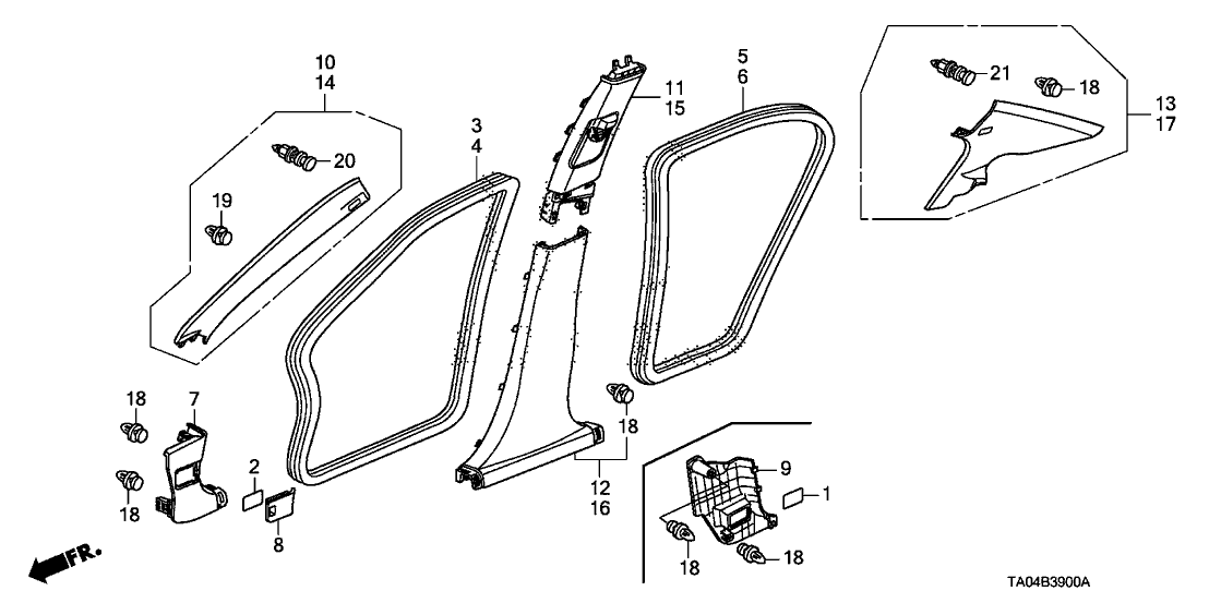 Honda 84131-TA5-A01ZD Garnish Assy., R. RR. Pillar *YR327L* (PEARL IVORY)