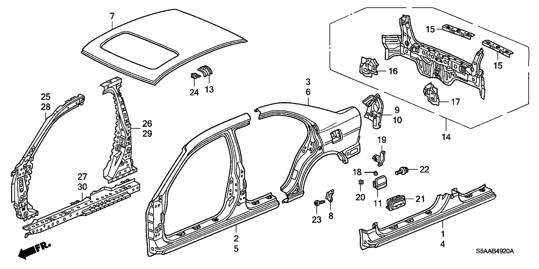 Honda 63220-S5A-A00ZZ Reinforcement, R. Side Sill