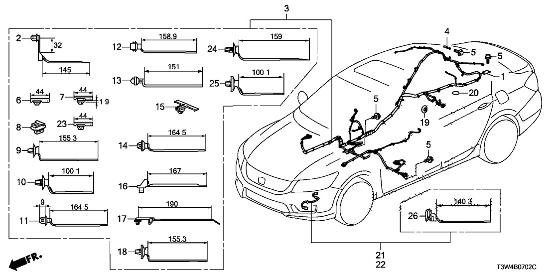 Honda 32140-T3W-A12 Wire Harness, R. Side