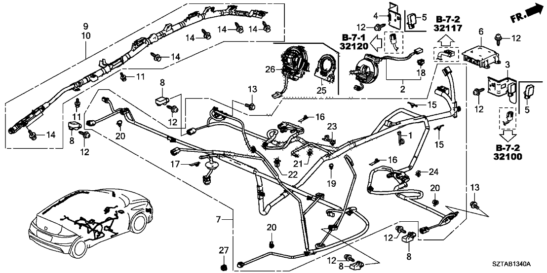 Honda 77962-SZT-A34 Wire Harness, Center Floor