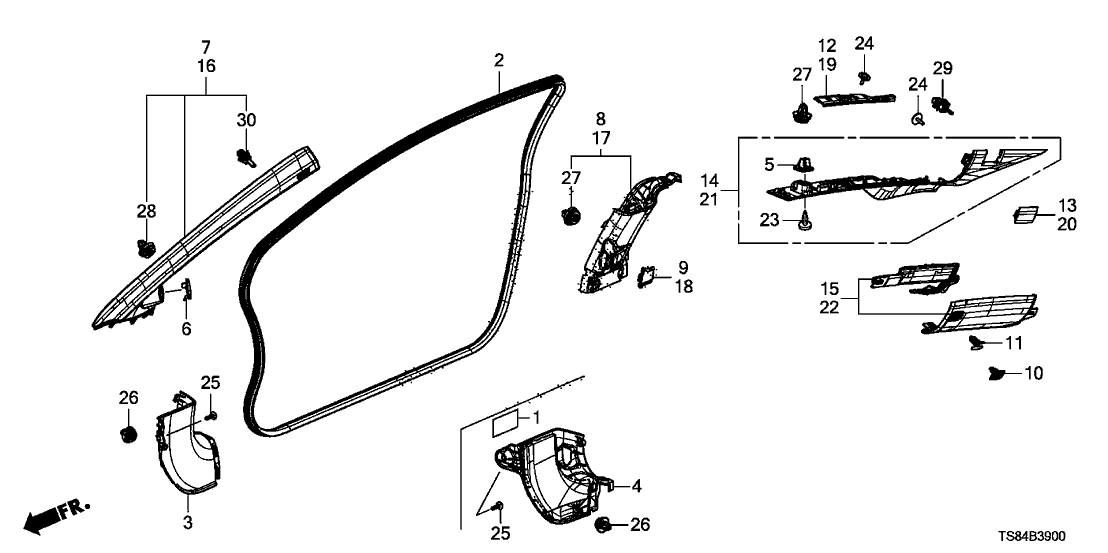 Honda 84191-TS8-A11ZA Base, L. RR. Pillar Lid *NH220L* (CLEAR GRAY)