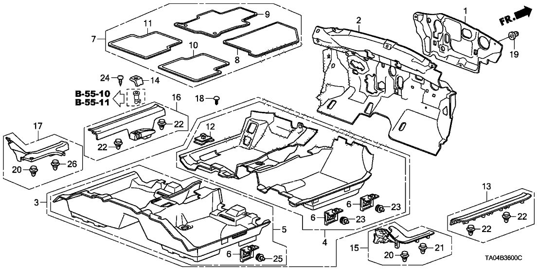 Honda 83603-TA5-A01ZB Floor Mat, R. RR. *NH597L* (DARK ATLAS GRAY)
