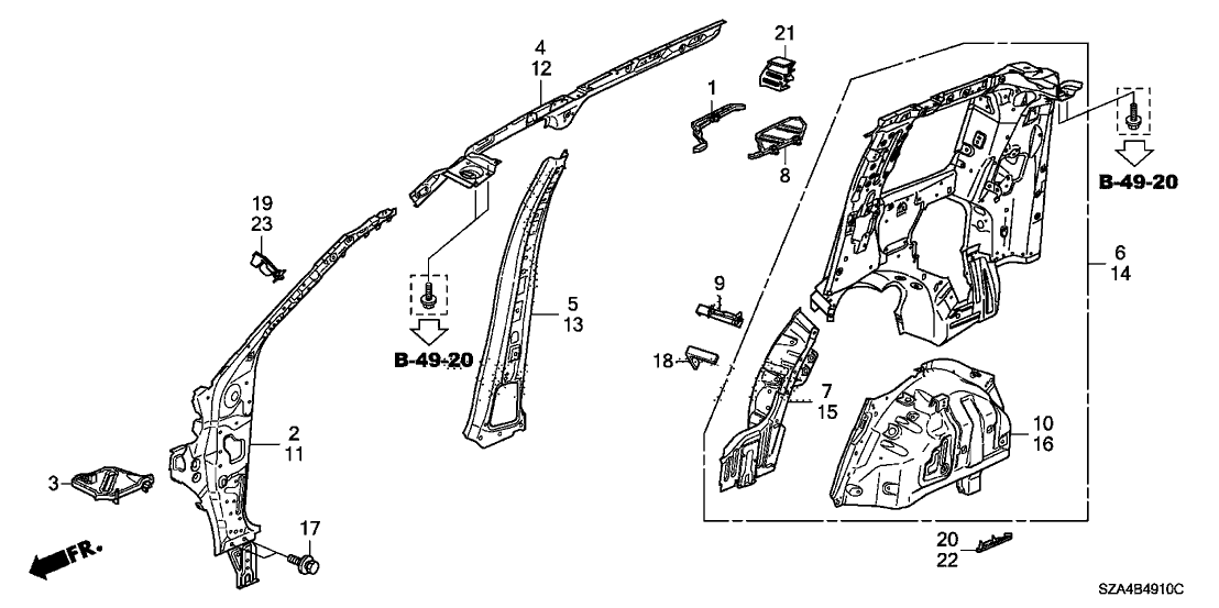 Honda 64305-SZA-A01 Separator, R. RR. Panel (Inner)