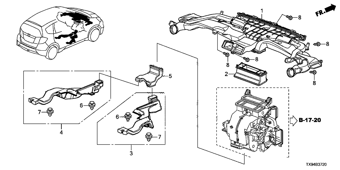 Honda 83332-TX9-A01 Duct Assy., L. RR. Heater (Lower)