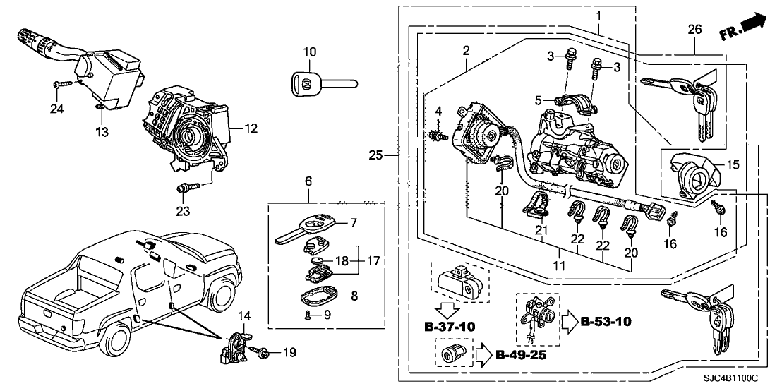 Honda 06350-SJC-307 CYLINDER SET, KEY