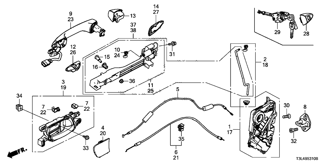 Honda 72149-T3L-A11 Base & Rod Assy., R. FR. Door Handle (Outer)