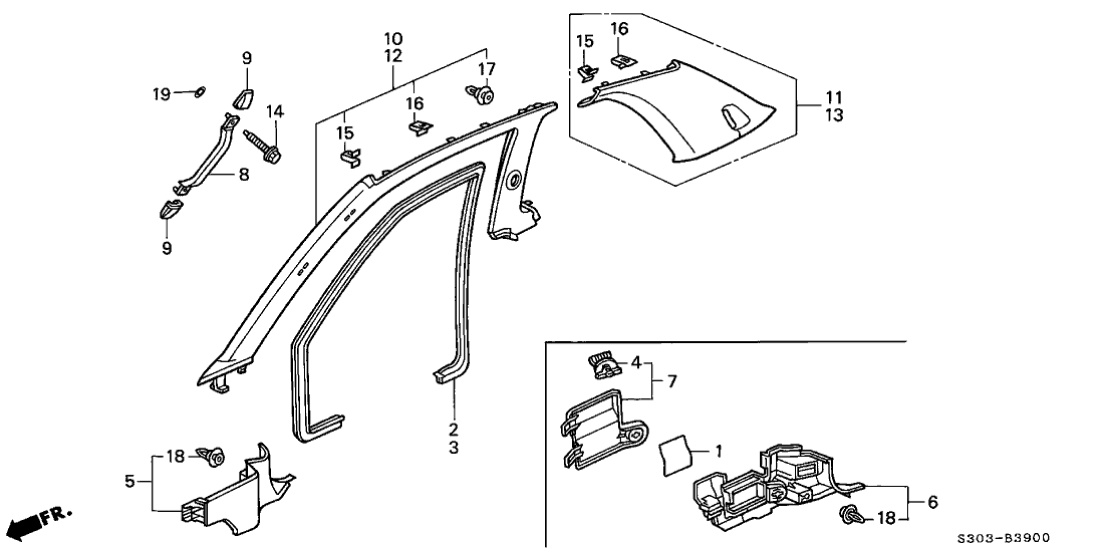 Honda 84101-S30-A00ZA Garnish Assy., R. FR. Pillar *NH167L* (GRAPHITE BLACK)