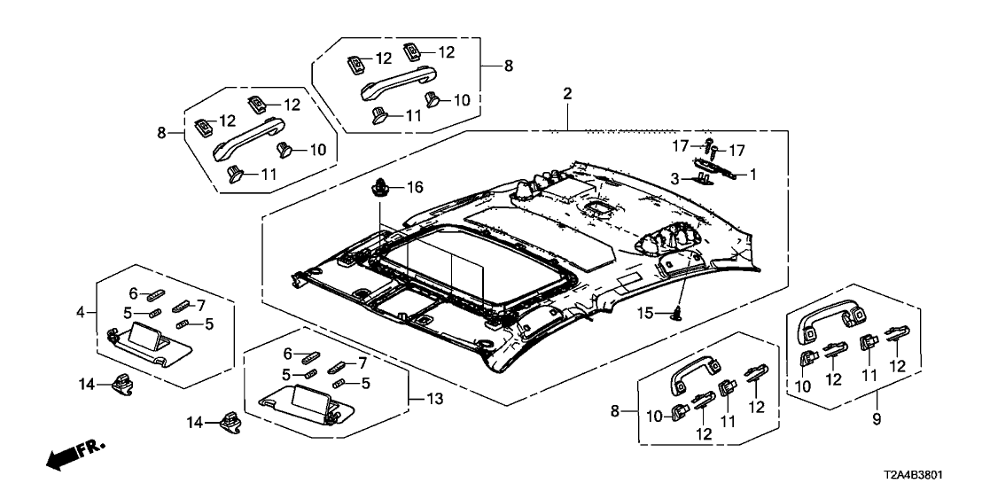 Honda 83200-T2A-951ZA Lining Assy., Roof *YR449L* (Sunroof) (CASHMERE IVORY)