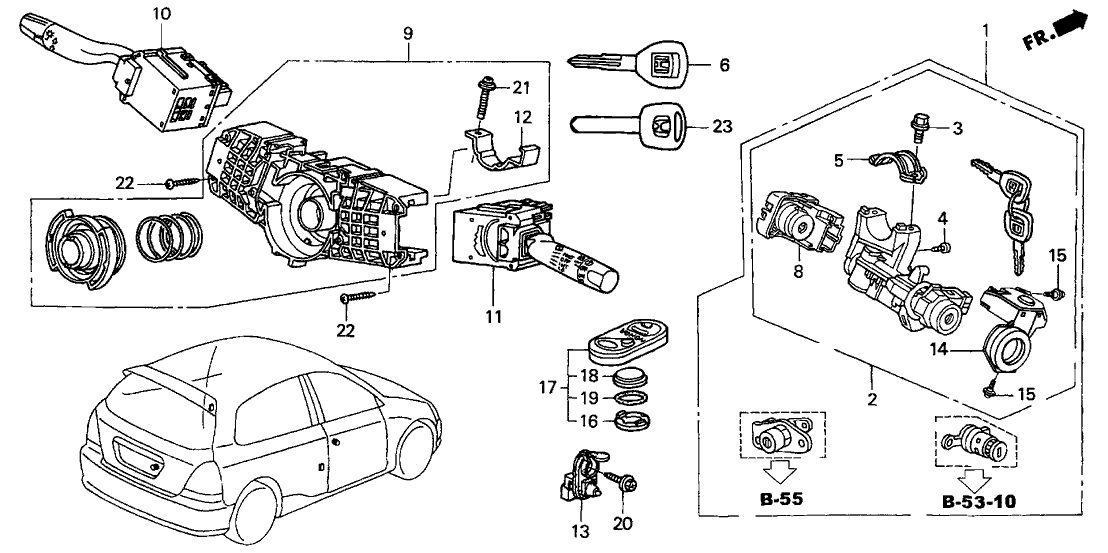 Honda 06350-S5T-A01 Cylinder Set, Key (Service)