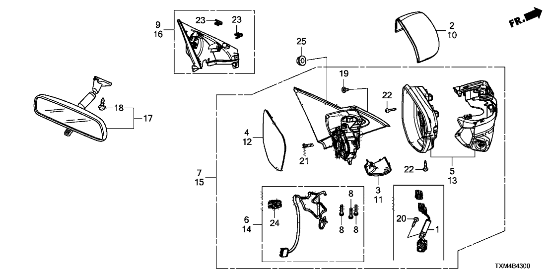 Honda 76208-TXM-A61ZA Set Passenger Side (Flat Black)