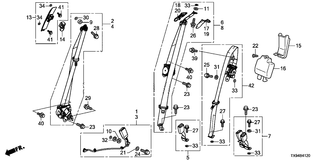 Honda 04818-TX9-A00ZA Tongue Set, L. FR. Seat Belt (Outer) *NH860L* (WEBBING LIGHT GRAY)