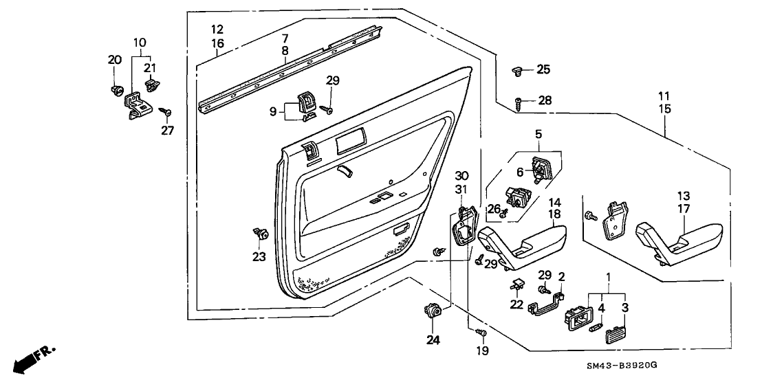 Honda 83750-SM1-A20ZB Lining, RR. Door *R104L/R104L*