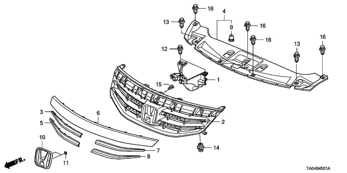 Honda 71125-TA0-A01 Molding Upr,FR Grill