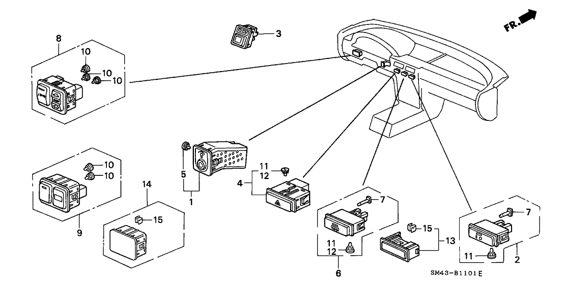 Honda 35500-SM4-003 Switch Assembly, Hazard (Tec)