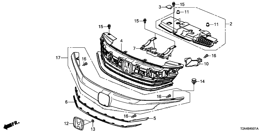 Honda 71104-T2F-A51 Molding, FR. Grille (Upper)