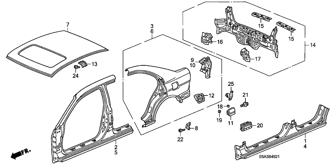 Honda 04646-S5W-A00ZZ Panel Set, L. RR. (Outer)