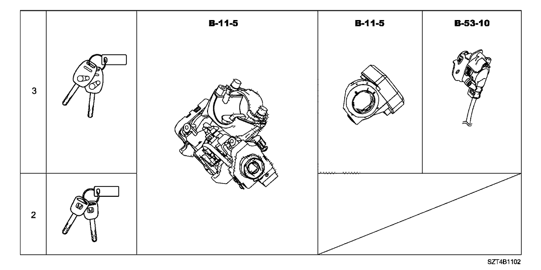 Honda 06350-SZT-A11 Cylinder Set, Key