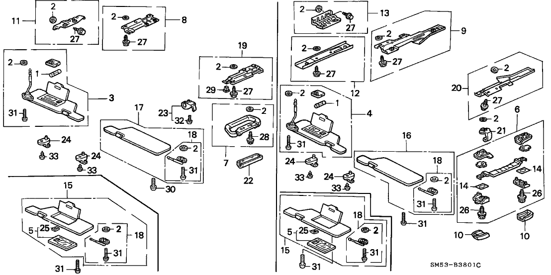 Honda 83285-SM4-951 Stay Assy., L. Sunvisor