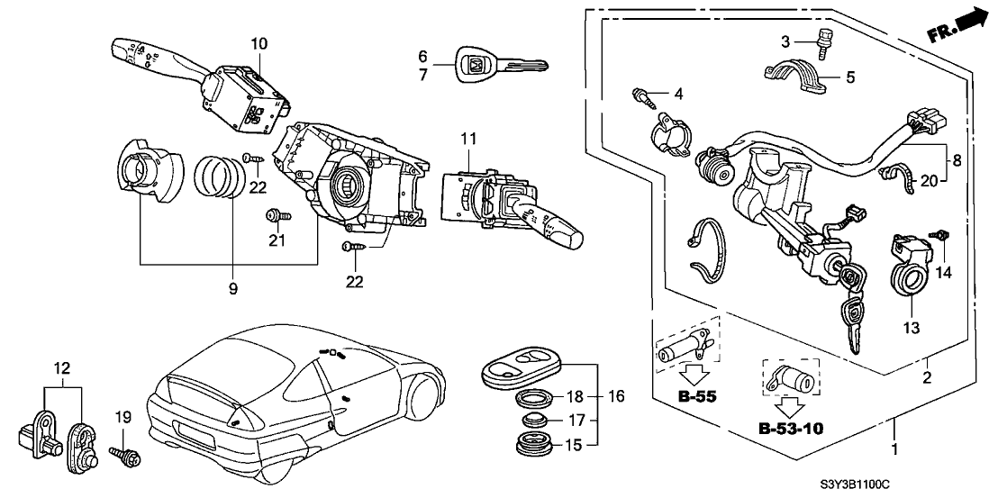 Honda 35100-S3Y-A11 Lock Assy., Steering