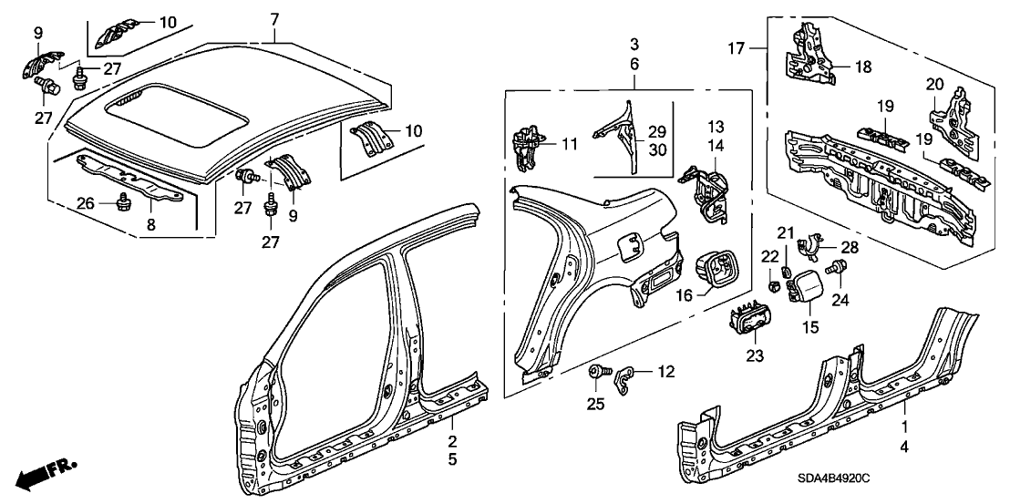 Honda 04636-SDC-A91ZZ Panel Set, R. RR. (Outer) (DOT)