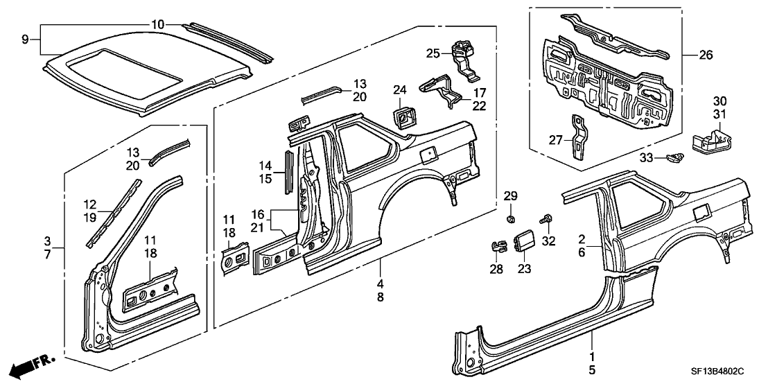 Honda 04632-SF1-A00ZZ Panel, R. RR. (Outer)
