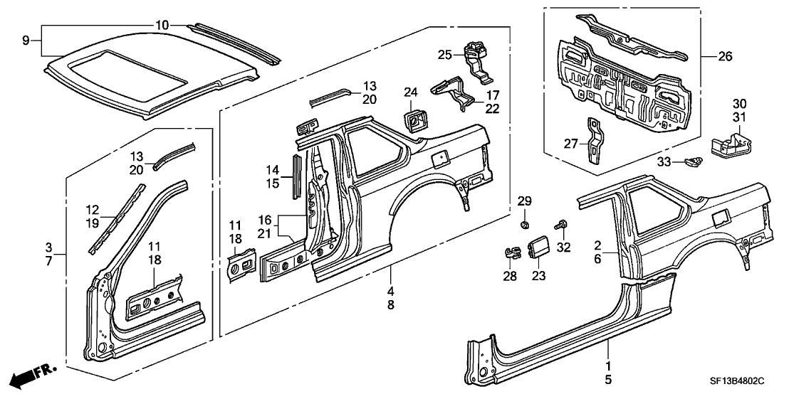 Honda 04642-SF1-A00ZZ Panel, L. RR. (Outer)