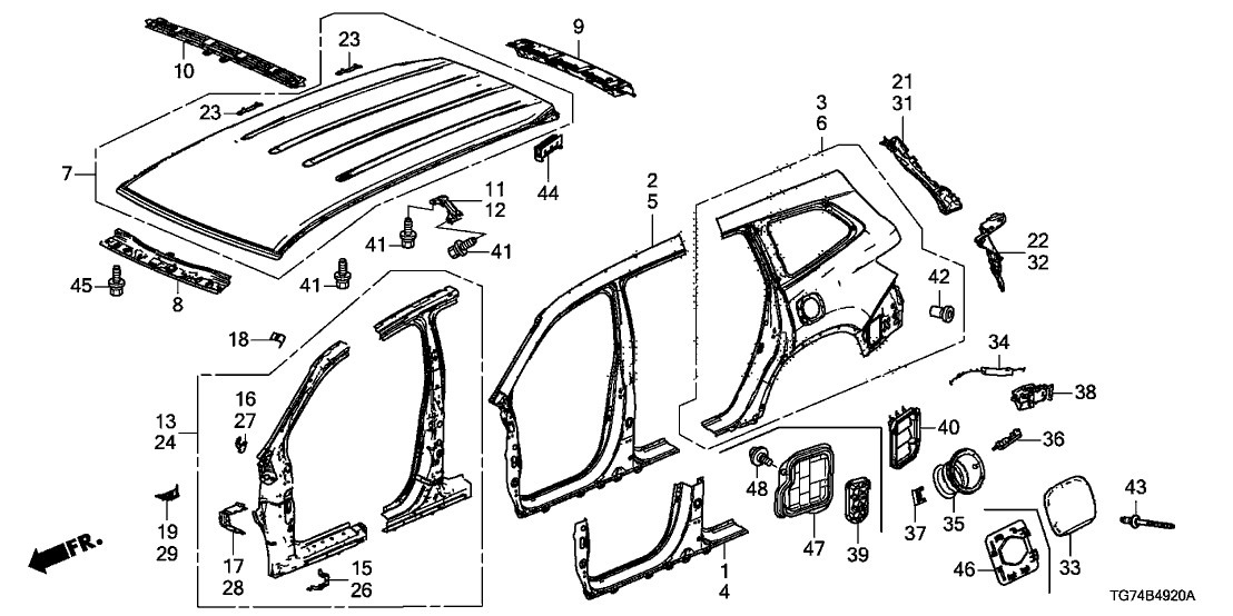 Honda 62576-TG7-A00ZZ Gusset, L. FR. Roof (Panorama)