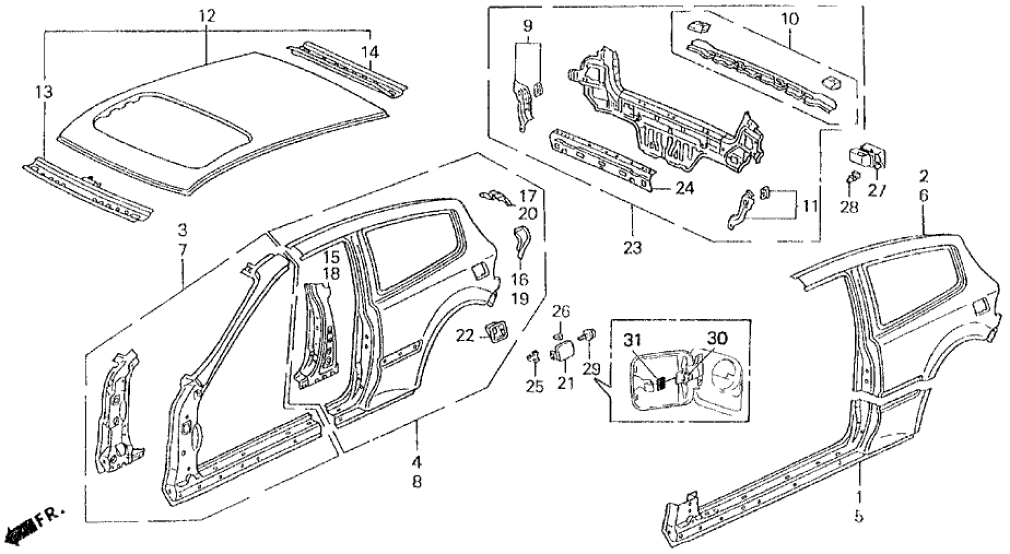 Honda 04662-SR3-300ZZ Stiffener Set, R. RR. Side Panel