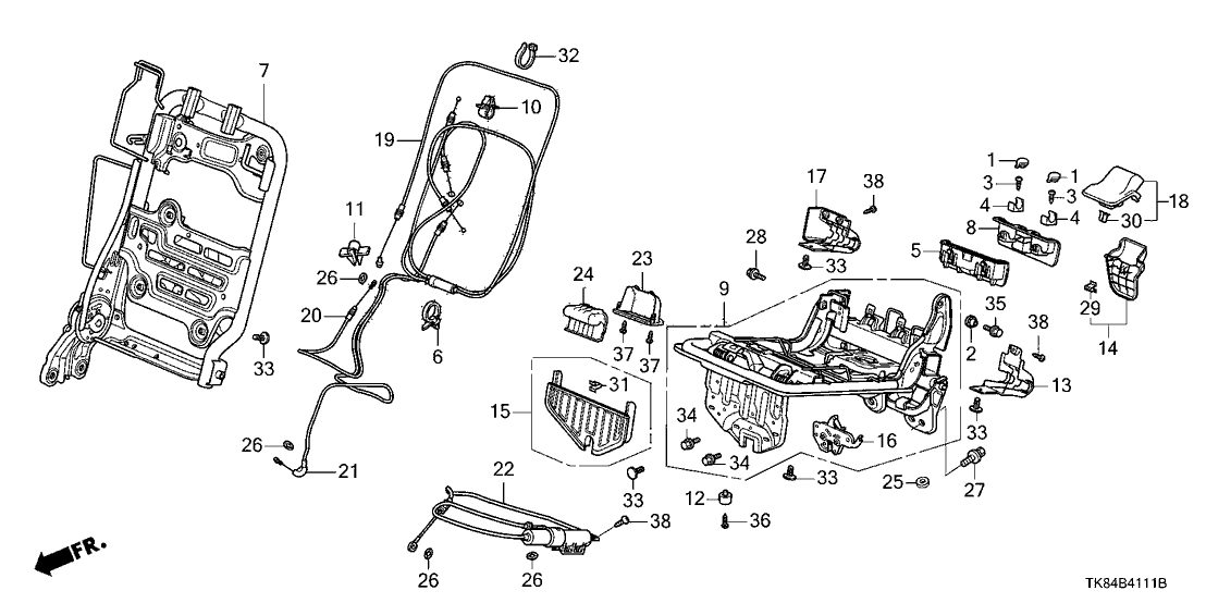 Honda 82136-TK8-A01ZA Frame, R. RR. Seat Cushion *NH686L* (LIGHT WARM GRAY)