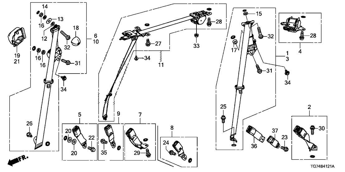 Honda 04828-TG7-A00ZC Outer Set, Left Rear Seat Belt (Deep Black)