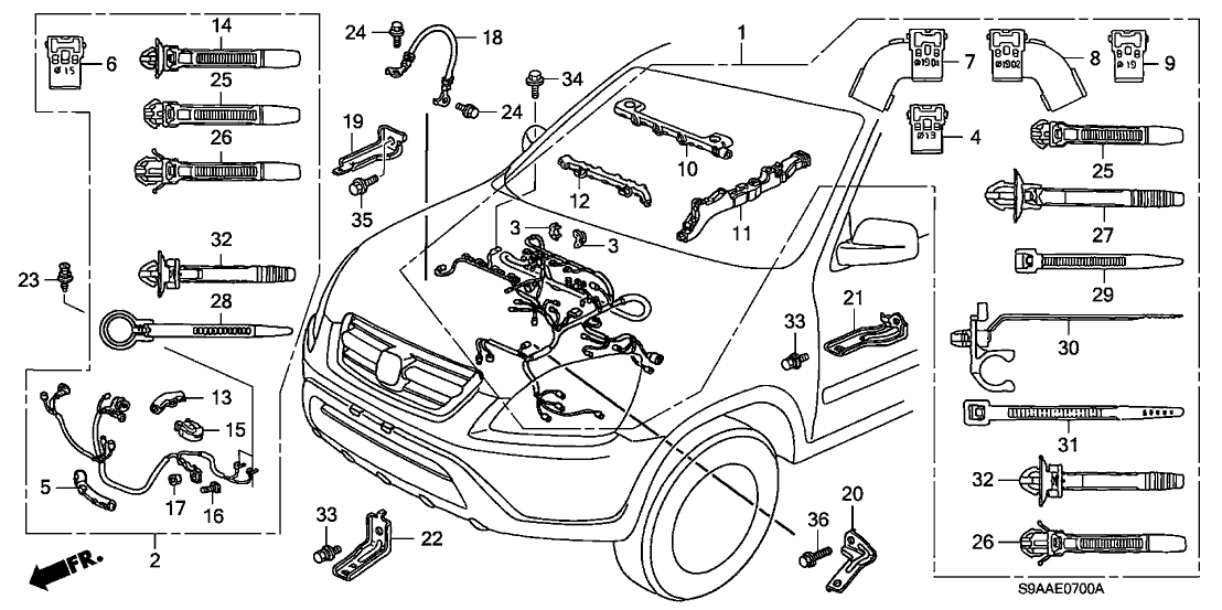 Honda 32121-RAA-A00 Holder A, Engine Harness