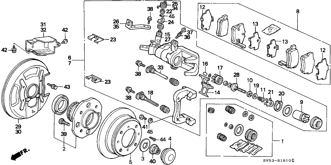 01473SV5010 Genuine Honda Caliper Set, Rear