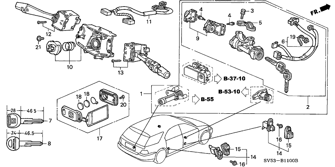 Honda 06350-SV5-A10ZB Key Set, Cylinder *YR147L* (Service) (GRACE BEIGE)