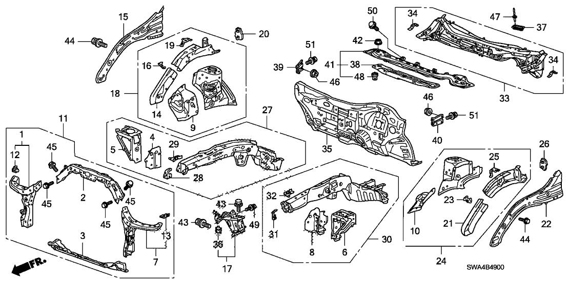 Honda 74470-SWA-A00ZZ Gusset, L. FR. Pillar (Lower) (Inner)