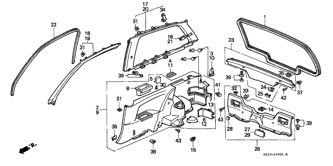 Honda 83780-SH3-A13ZD Lining, L. Side *YR118L/YR89L*