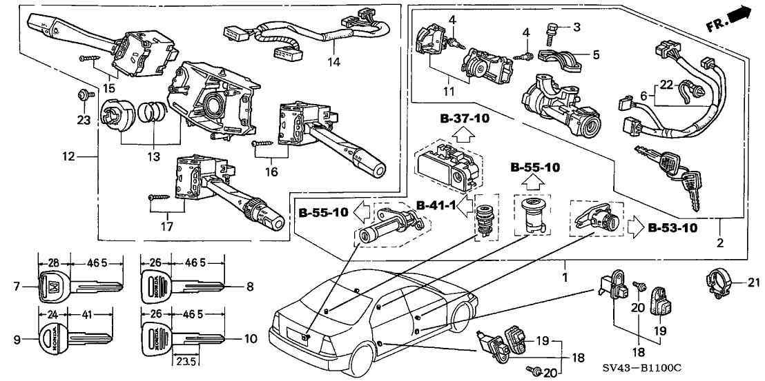 Honda 06350-SV4-A30ZA Cylinder Set, Key *G38L* (Service) (JADE GREEN)