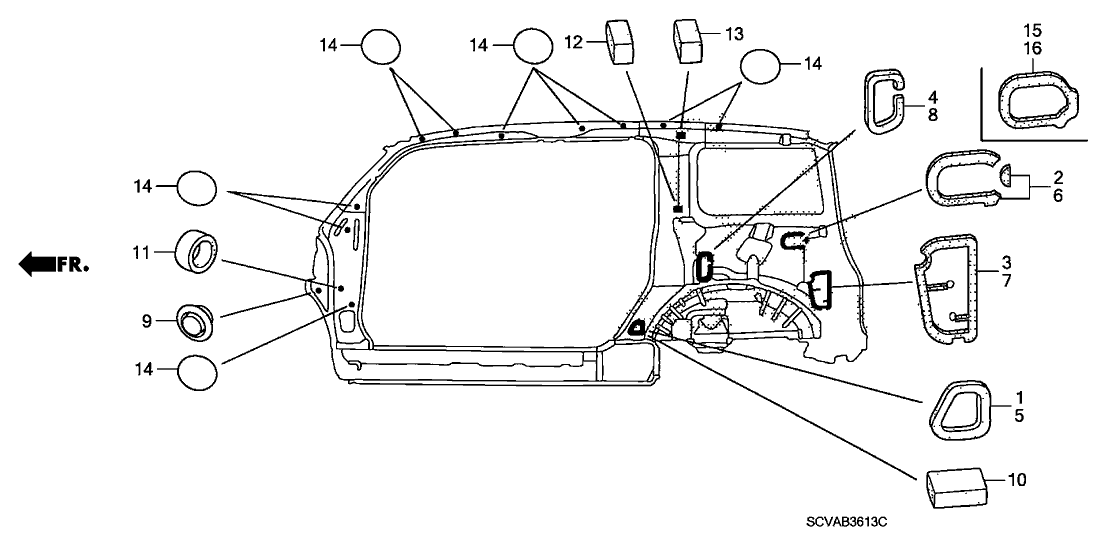 Honda 74555-SCV-A01 Seal A, L. RR. Hole (Inner)