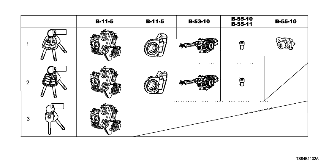 Honda 06350-TR0-K11 Cylinder Set, Key